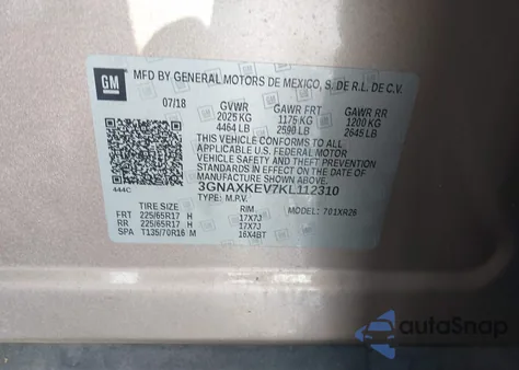 2019 Chevrolet Equinox Lt from USA, damaged, VIN 3GNAXKEV7KL112310